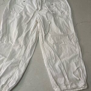 Fresh Produce Women's Capri Pants Size L White Coastal Beach Zipper Pockets